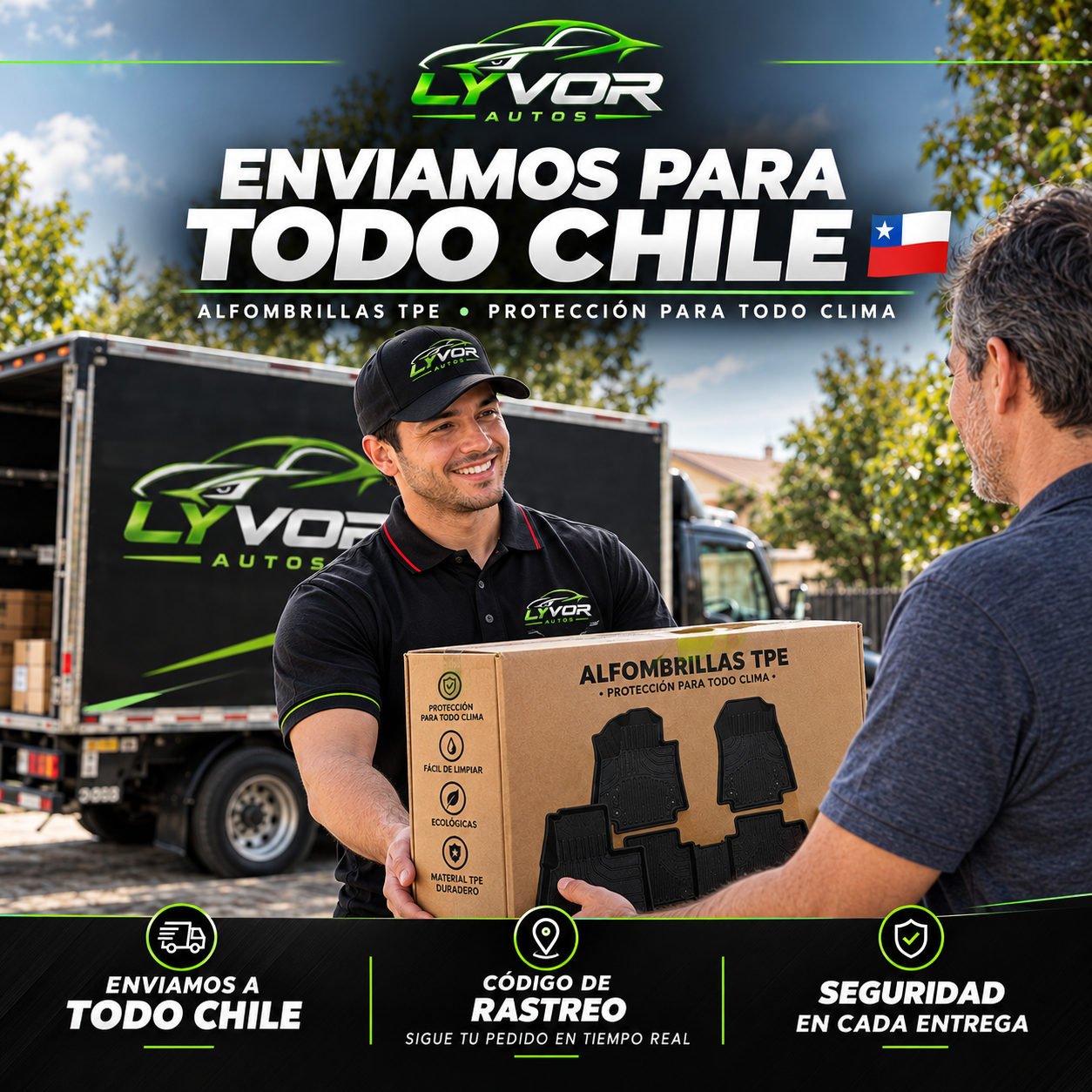 Enviamos para todo Chile — alfombrillas TPE, código de rastreo y seguridad en cada entrega